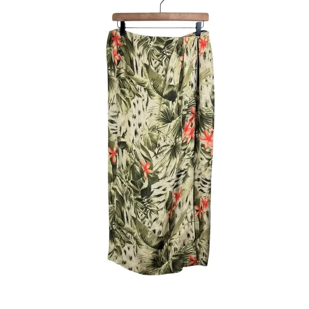 Josephine Chaus Womens 2 Piece Green Tropical Floral Print Silk Matching Set